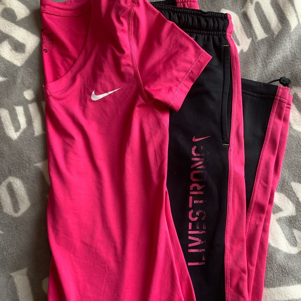Nike v neck shirt & livestrong pants